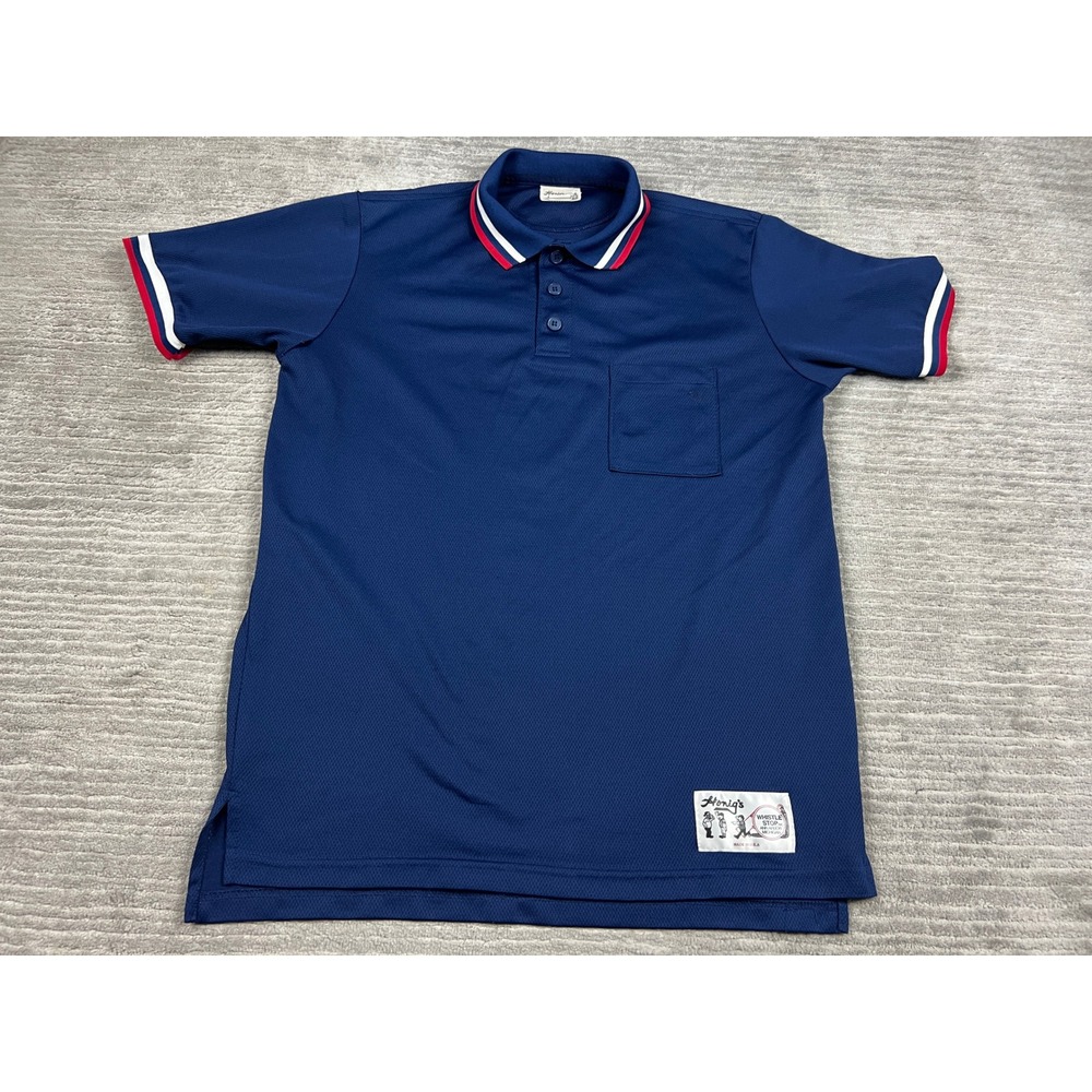 Honig's Polo Shirt Mens Large Navy Whistle Stop Mesh Short Sleeve Pocket USA